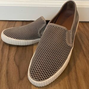 Frye Perforated Slip Ons in Taupe Suede 7.5
